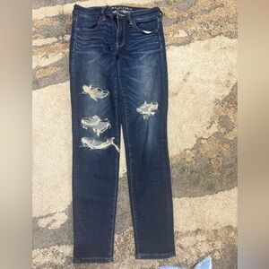 American Eagle Dark Blue Ripped Skinny Jeans Size 6